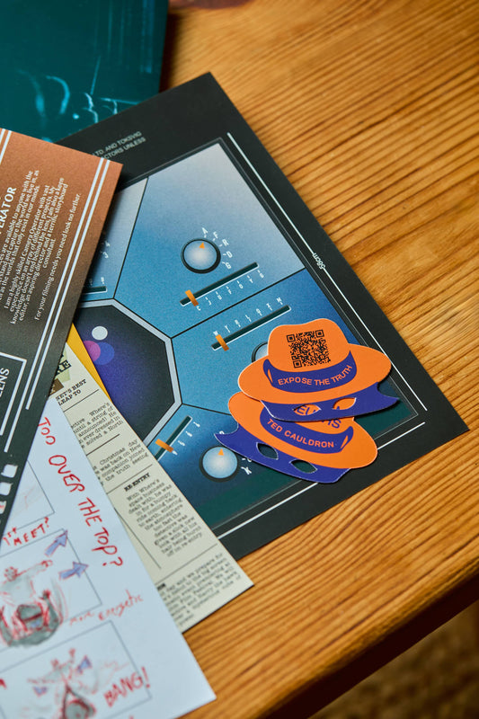 The Betrayal puzzle game sheets with sliders and QR codes.