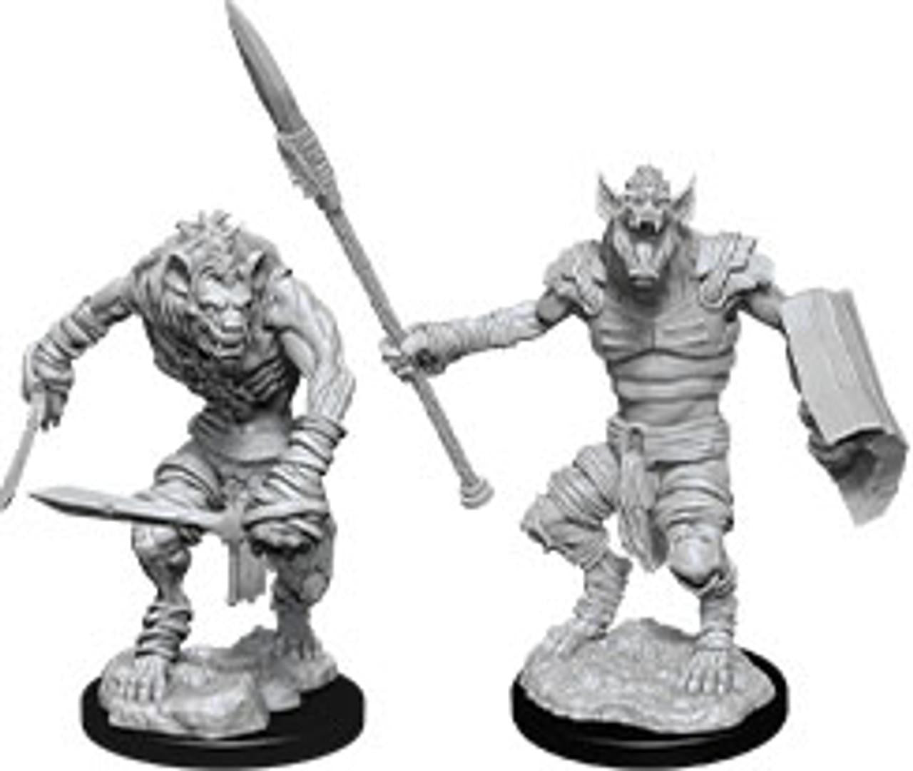 D&D: NMU Gnoll & Flesh Gnawer W12 miniatures with sword, spear, and shield accessories.