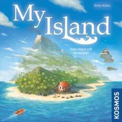 My Island board game with house and boat illustration under the title. Inspired by a competitive board game.