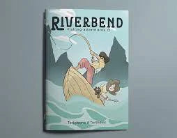 Riverbend RPG illustrated cover featuring two boating adventurers with mountains in the background.