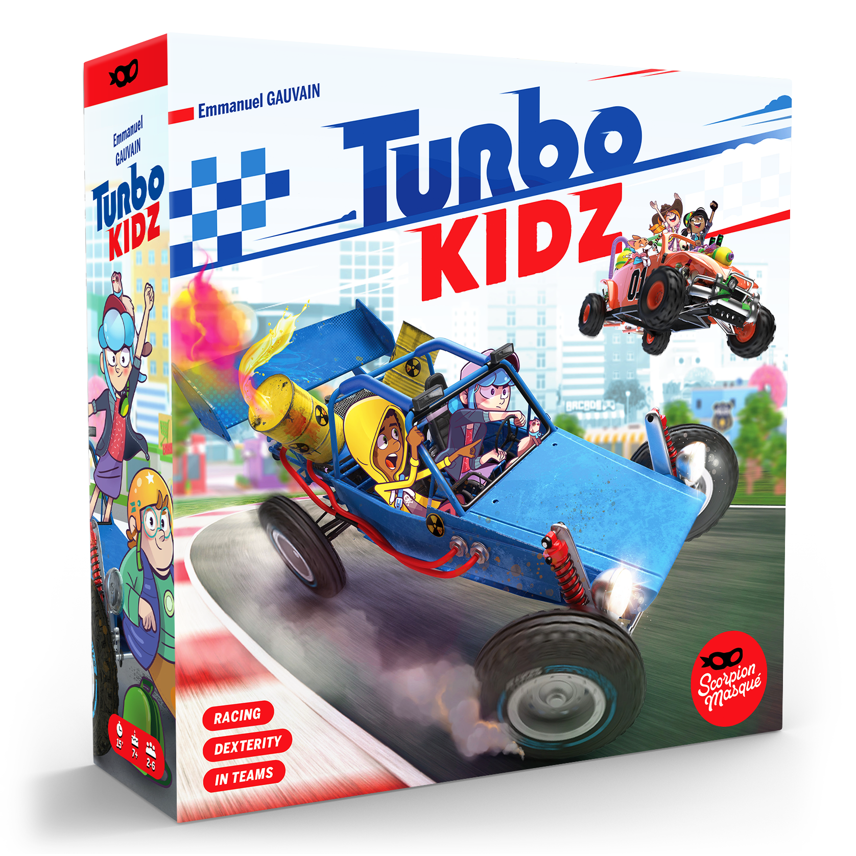 Turbo Kidz game box showing cartoon children racing colorful dune buggies.