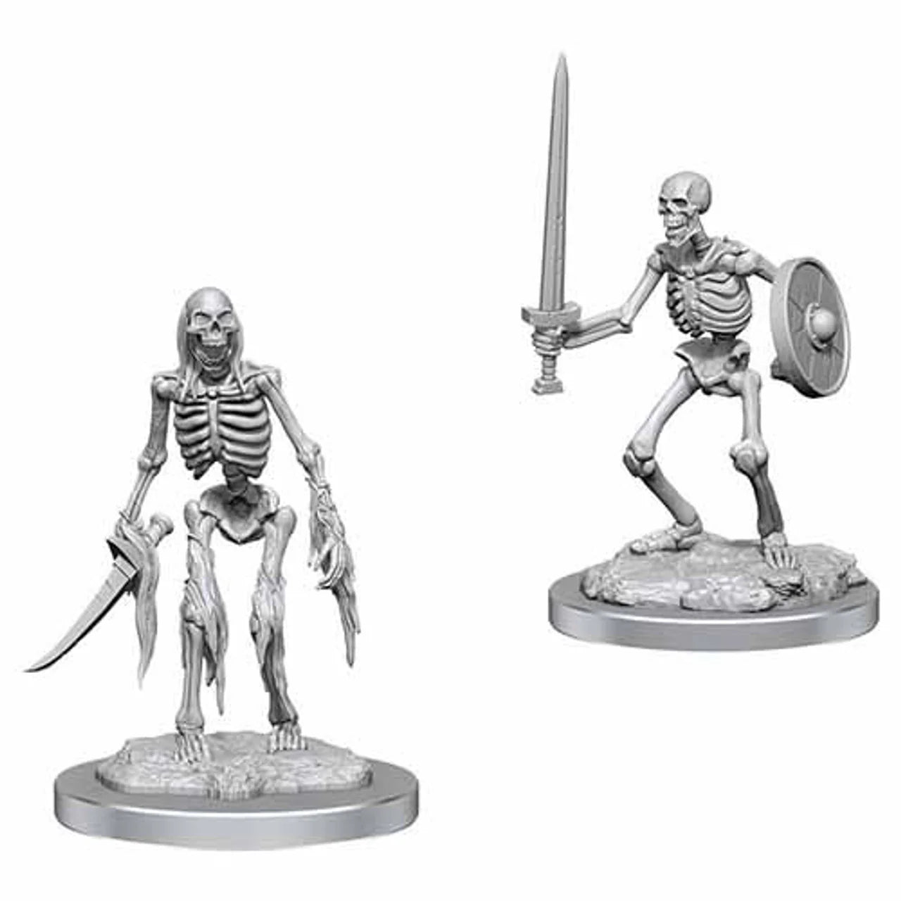 D&D Miniatures: Skeletons, set of two skeletal warriors with weapons and display bases.
