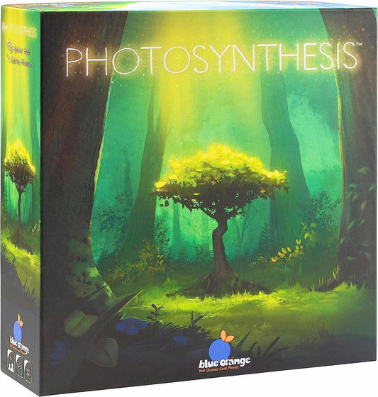 Photosynthesis board game box featuring a sunlit tree and green forest design.