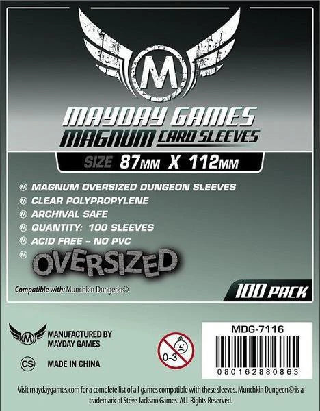 100 pack 87mm x 112mm archival card sleeves for Munchkin Dungeon and compatible board game cards.