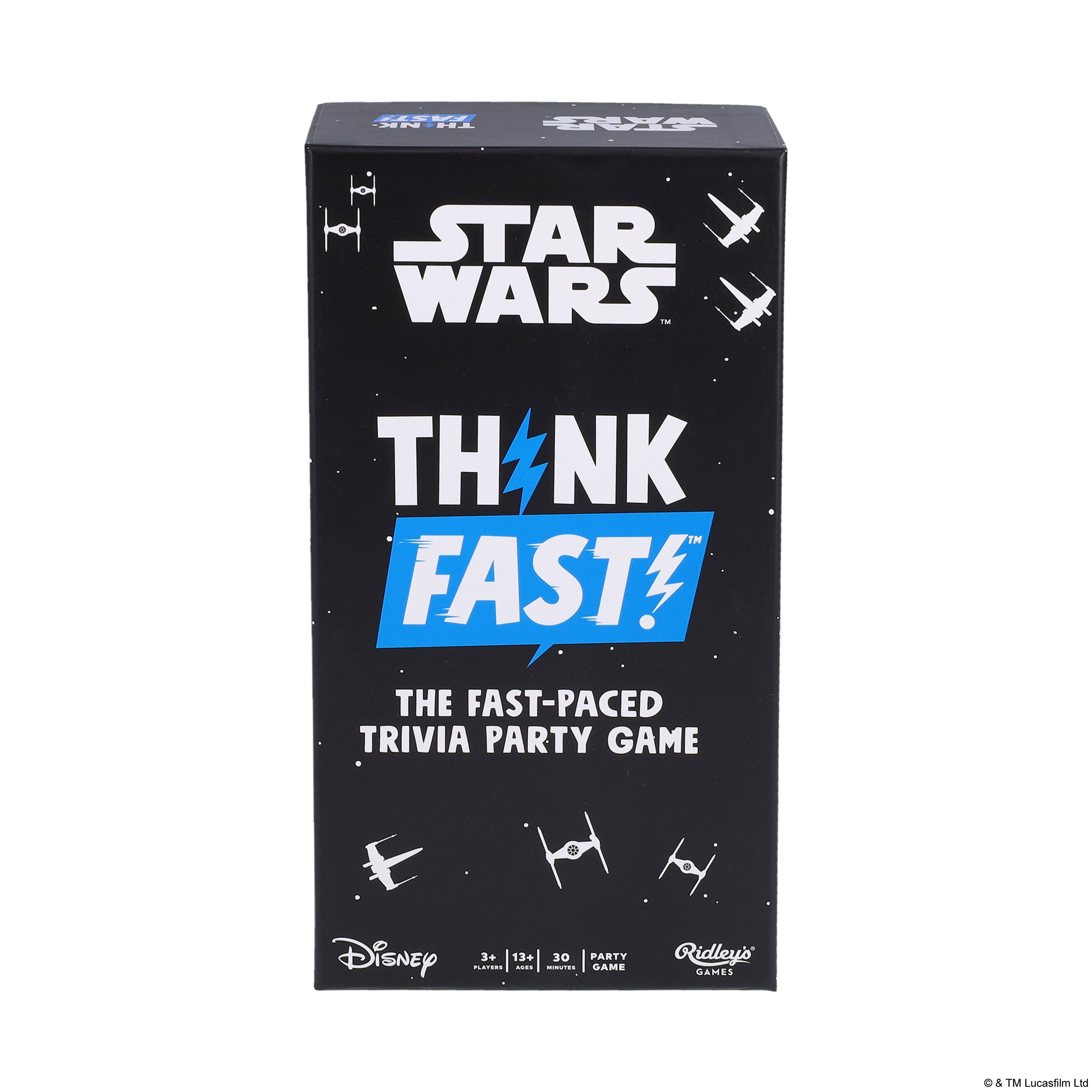 Star Wars Think Fast game box with white text and spaceship art on black background.