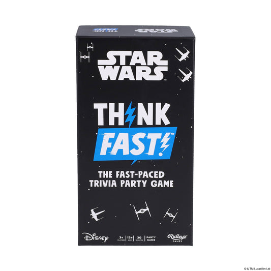 Star Wars Think Fast game box with white text and spaceship art on black background.