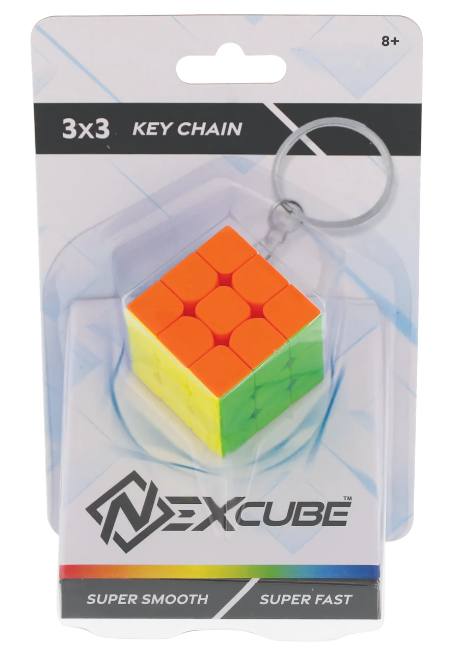 NEXcube 3x3 Keychain puzzle for ages 8+ in branded packaging.