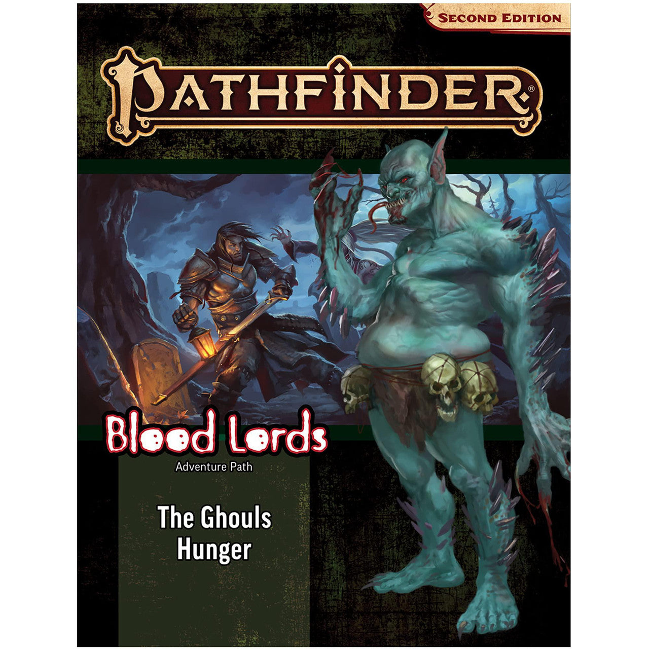 Pathfinder 2e: The Ghouls Hunger (Blood Lords 4/6) book cover featuring an armored hero and an ogre.