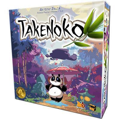 Takenoko board game box featuring a panda in a bamboo plantation with illustrated nature scenery.