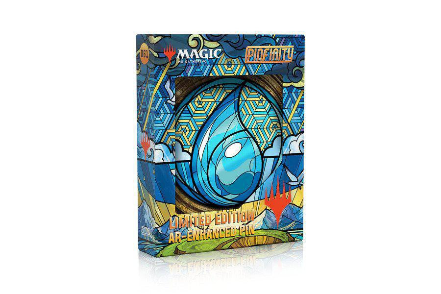 Magic the Gathering Stained Glass Island AR Pin, limited edition, in blue geometric Infinity box.