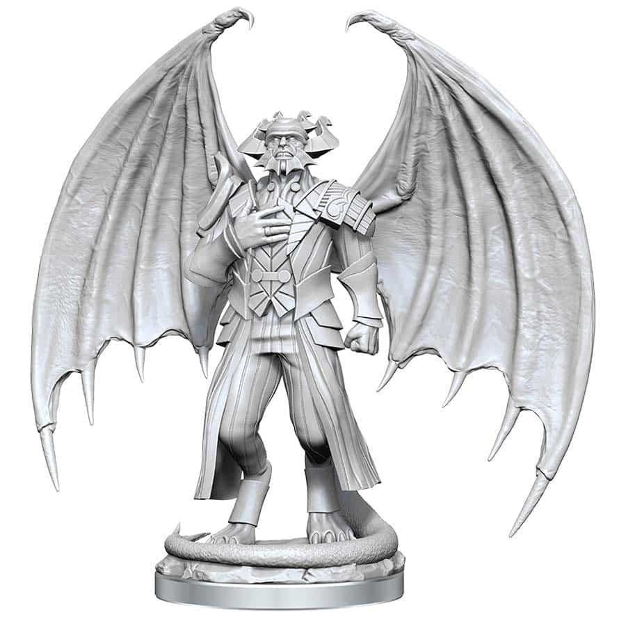 NIXILUS THE ADVERSARY unpainted Magic the Gathering miniature: armored, winged, horned humanoid on round base.