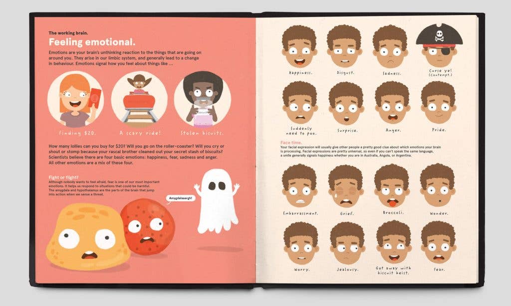 Your Brilliant Brain product featuring cartoon faces illustrating happiness, sadness, and surprise.