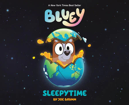 Bluey: Sleepytime book cover showing Bluey emerging from cracked earth in space.