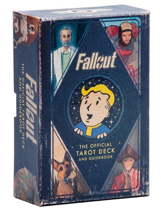 Fallout: The Official Tarot Deck and Guidebook features Vault Boy, game characters, and a weathered blue box.