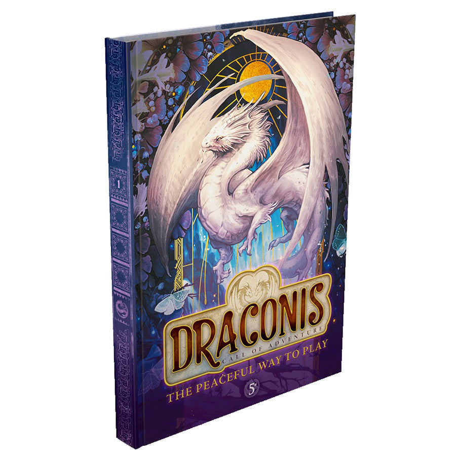 D&D 5E Draconis: The Call of Adventure Core Book with white dragon and gold accents on cover.