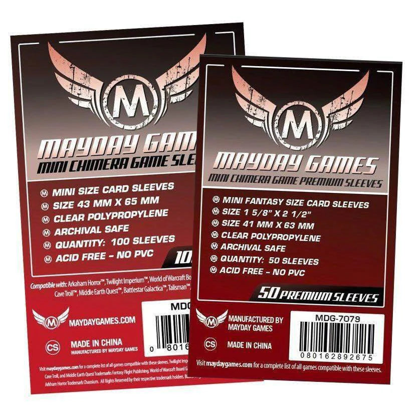 Two packs of 43MM x 65MM card sleeves, each pack contains 50 sleeves with product details on the packaging.