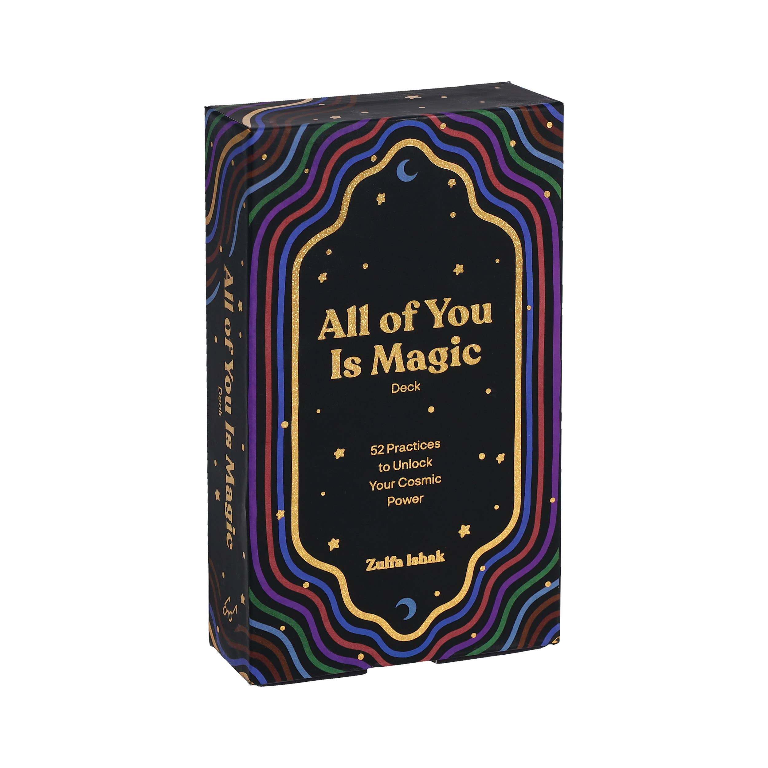 All of You Is Magic Deck, meditation cards with wavy lines and gold stars on a black background.