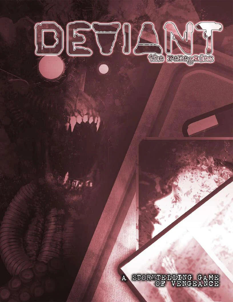 Deviant: The Renegades cover with a monstrous face and digital devices.