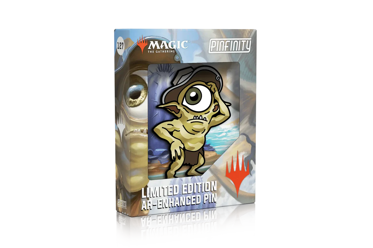 Fblthp, Lost on the Range AR Pin from Magic: The Gathering in a display box.