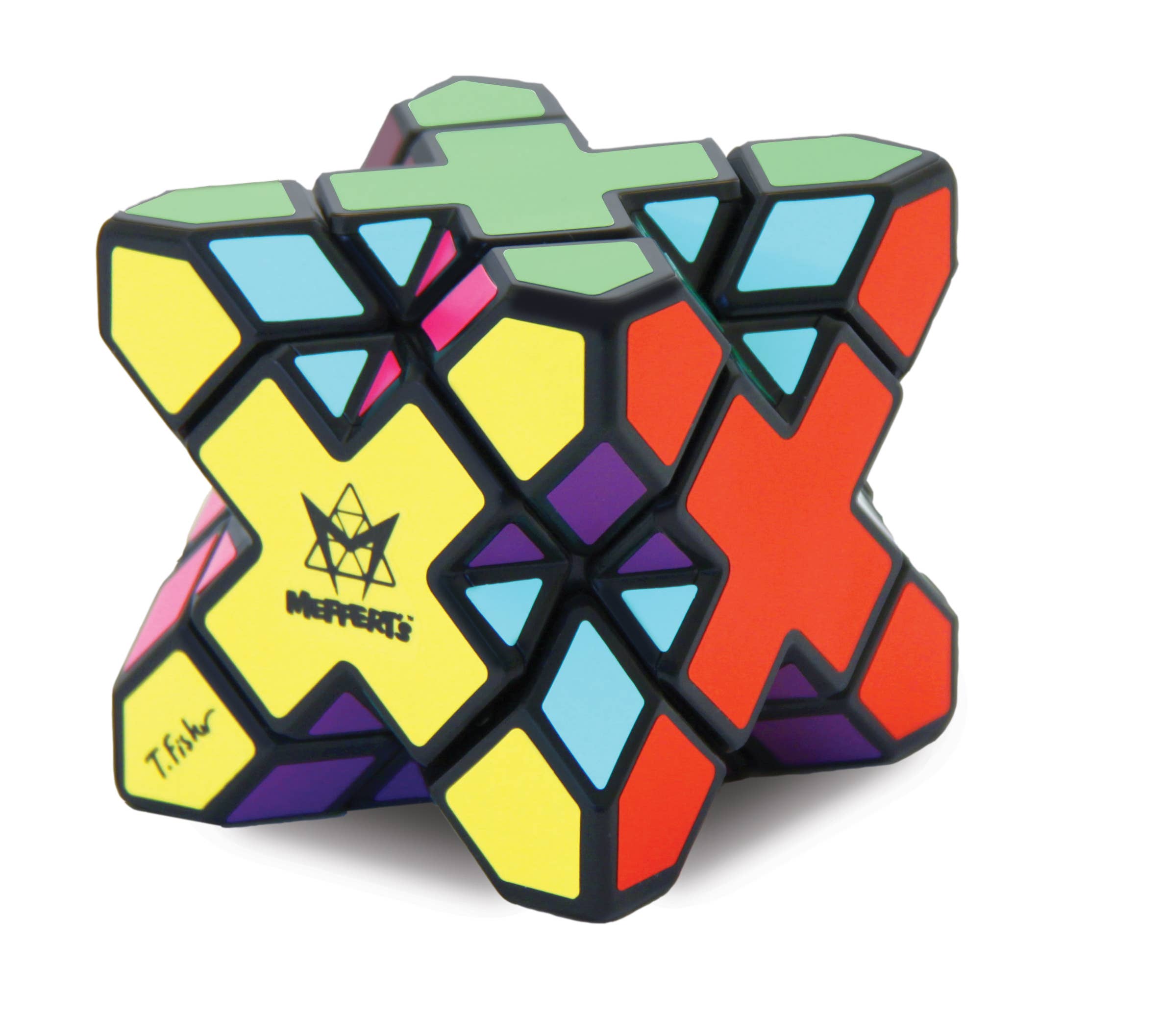 Mefferts Skewb Xtreme, a colorful star-shaped twisty puzzle with geometric patterns.