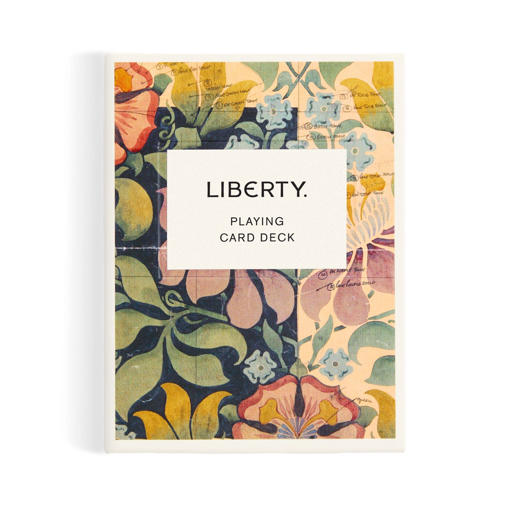 Liberty Archive Playing Card Deck featuring floral designs and LIBERTY text, inspired by Liberty of London.