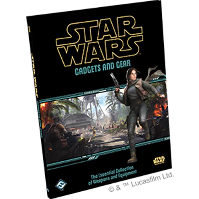 Star Wars Roleplaying: Gadgets and Gear book cover showing a character equipped with weapons and gear.