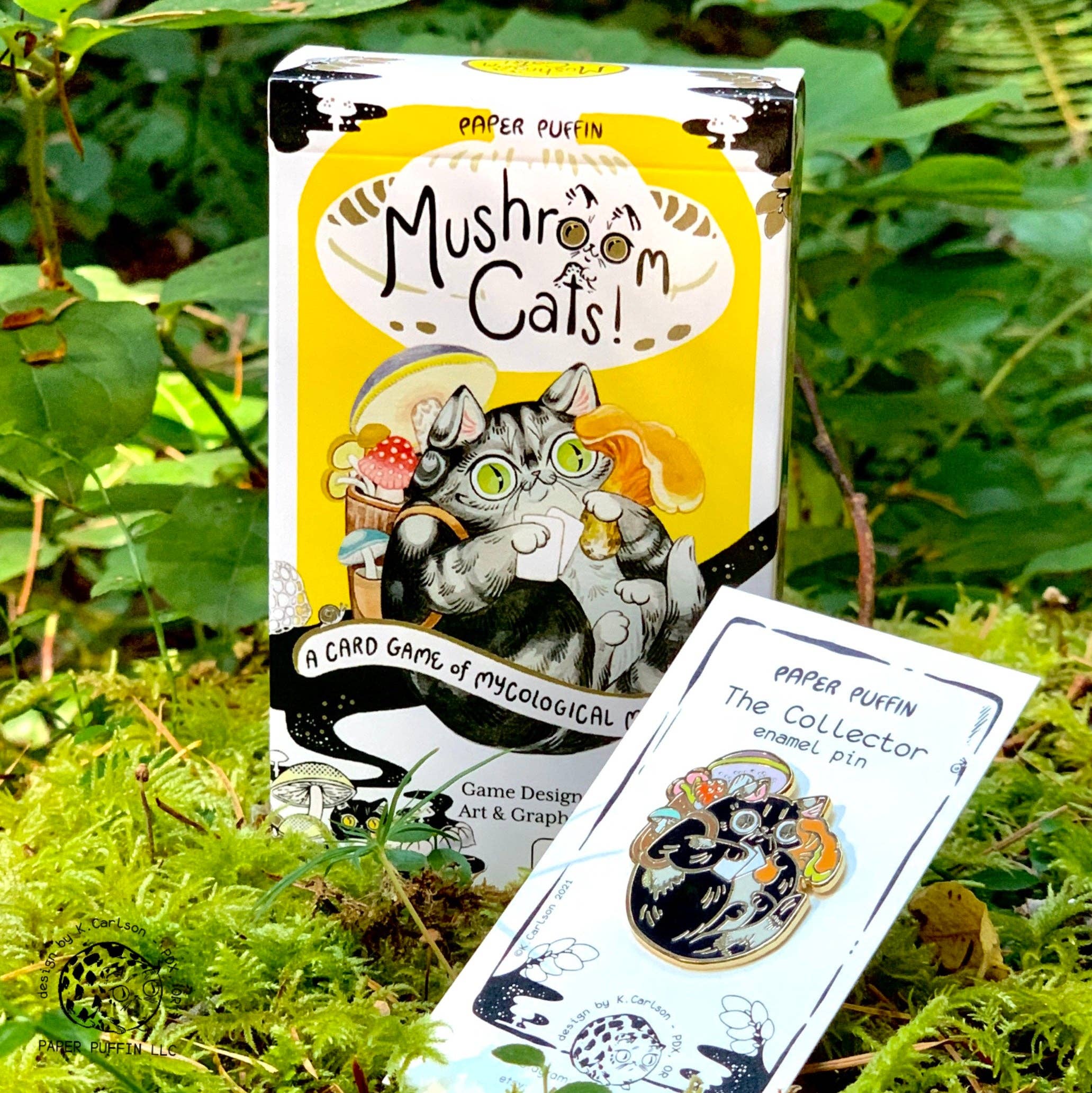 Collector Mushroom Cat enamel pin: a black cat with a mushroom cap.