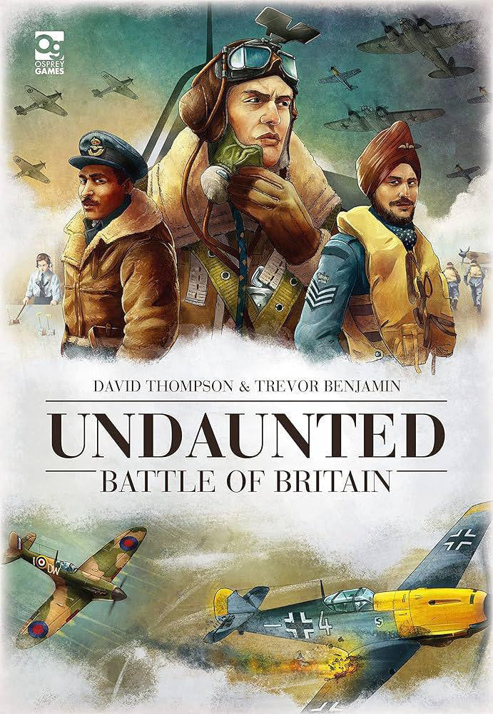 Undaunted: Battle of Britain displayed onscreen with WWII pilots in vintage planes engaging in aerial combat.