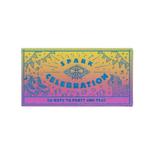 Spark Celebration card with skates and piñata illustrations, includes prompts for various occasions.