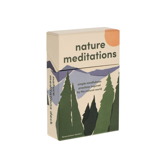 Nature Meditations Deck box with tree, mountain, and sun illustration on packaging.