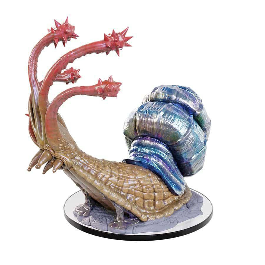 Flail Snail Nolzurs Marvelous Miniatures: shiny blue shell, five pink spiked tentacles.