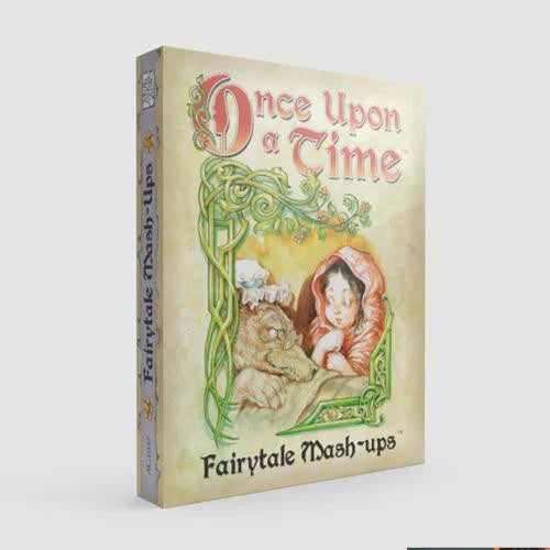 Once Upon a Time: Fairytale Mash-Ups storytelling board game with Little Red Riding Hood and the wolf characters.