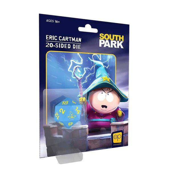 DIE 20-SIDED: SOUTH PARK packaging featuring Grand Wizard Cartman and a large d20 on the cover.