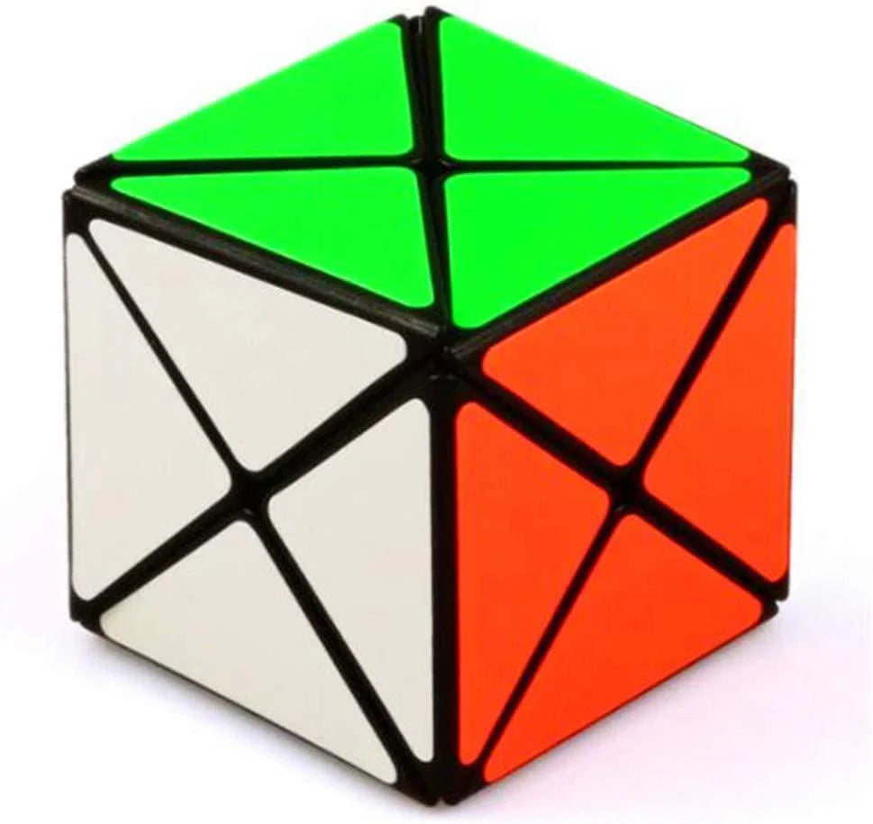 QY Speed Cube Dino with green, white, and orange faces and black lines on a white background.