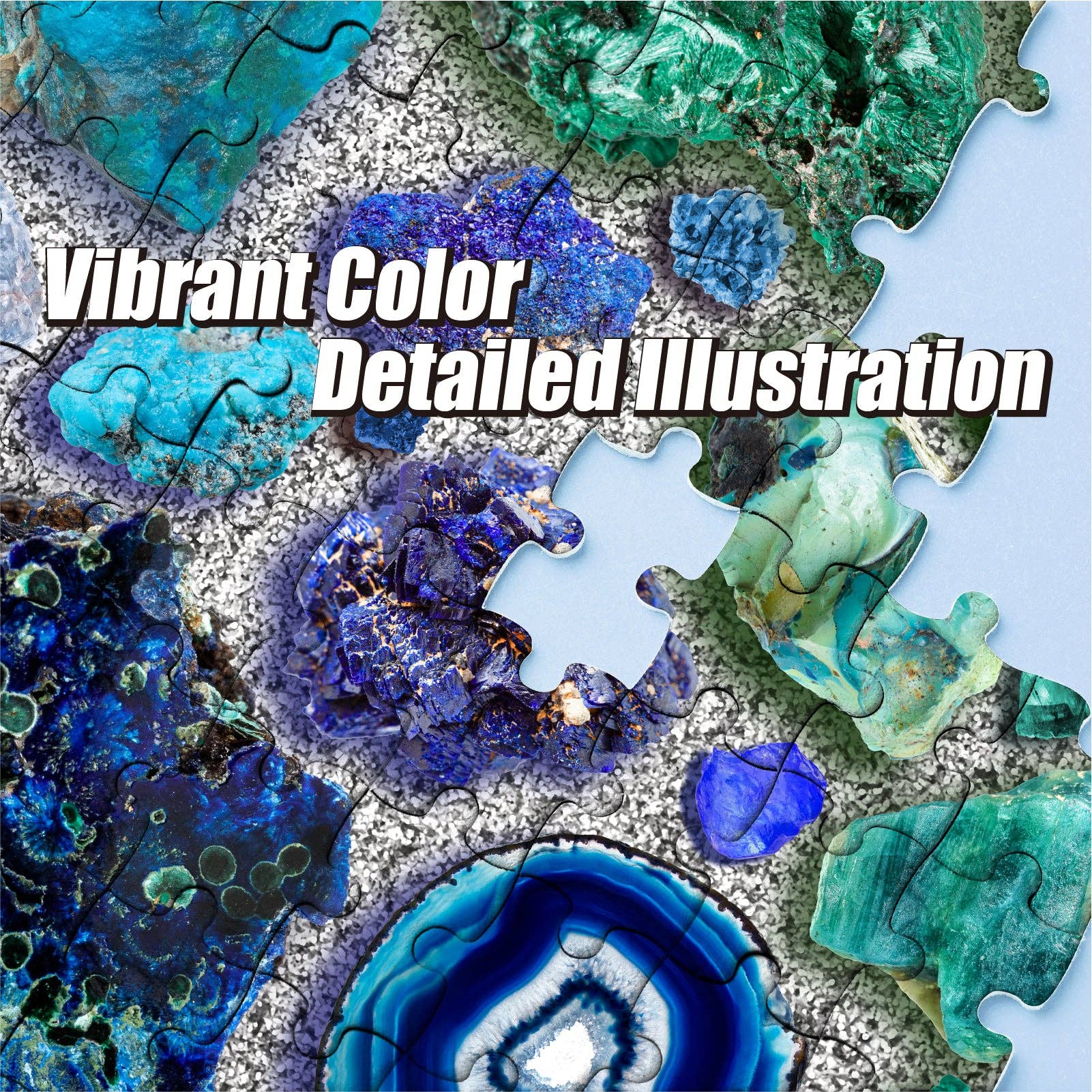 Chromatic Crystals 1000 Piece Puzzle featuring a blue and green mineral pattern.