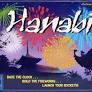 Hanabi cooperative board game with fireworks in the background and people playing.