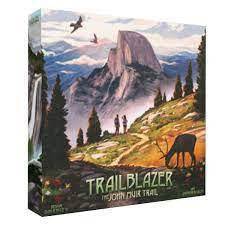 Trailblazer The John Muir Trail board game box featuring High Sierras, forests, deer, and birds artwork.