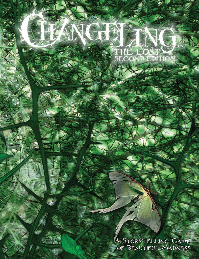 Changeling: The Lost 2nd Edition (Prestige) faerie horror RPG cover with pale green moth and vines.