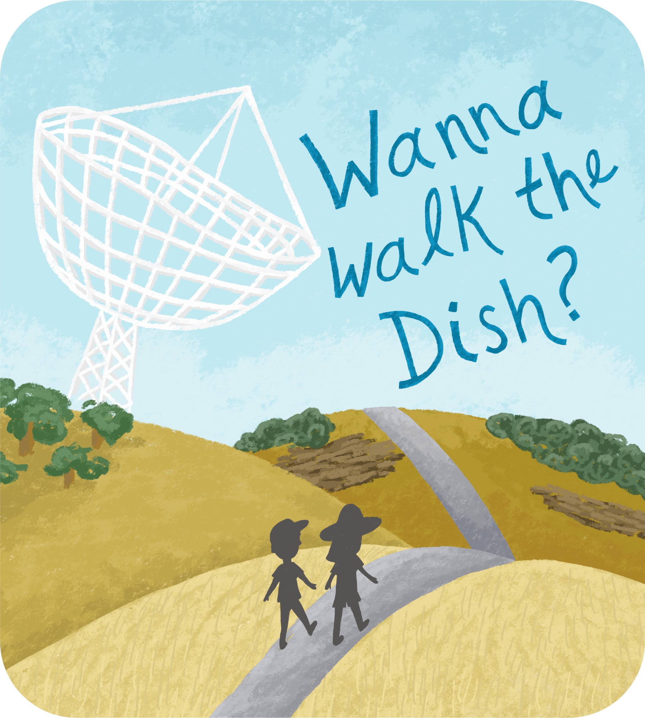 Wanna Walk the Stanford Dish Vinyl Sticker featuring two people walking on a winding path.