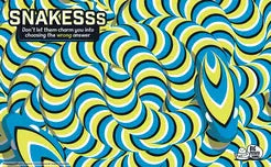 Snakesss social deduction party game logo with blue, yellow, and white snake illustrations.