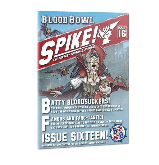 Blood Bowl Spike Journal Issue 16 cover featuring a vampire player and comic headlines on Vampire Teams.
