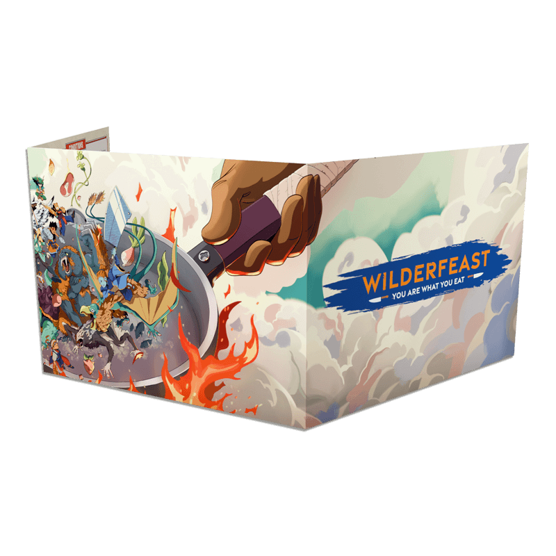 The Wilderfeast Guide Screen, a GM screen for the monster-hunting tabletop RPG featuring food and animal illustrations.