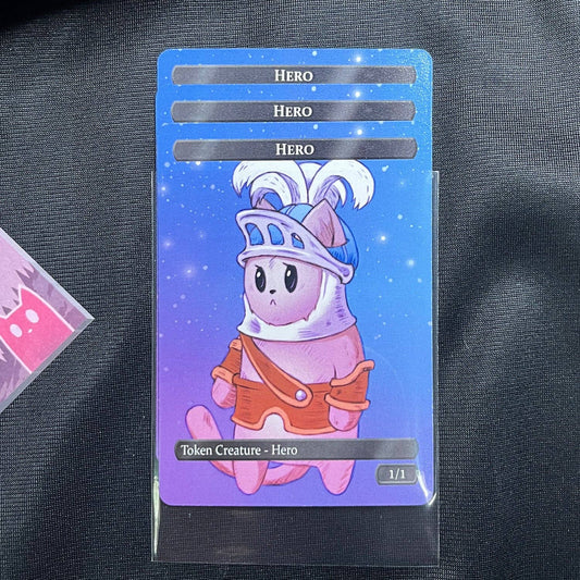 Hero Token Set featuring a pink hero in armor on a blue star background; suitable for Hero tokens or Onion Knights.