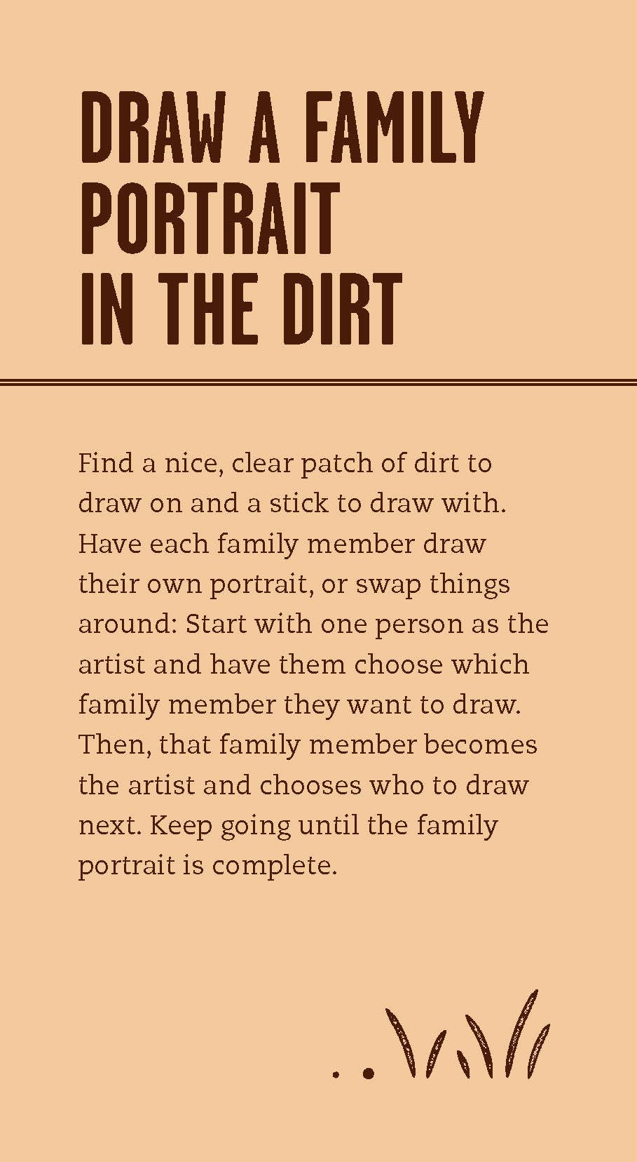 Family Outdoor Adventure Deck beige card with instructions for a family portrait nature activity for kids.