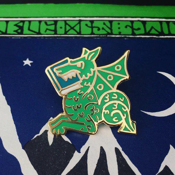 Book Wyrm enamel pin - Book Dragon pin in 4 colors