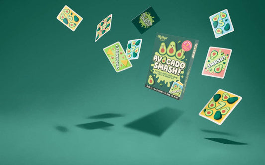 Avocado Smash Box playing cards displayed on a green background.