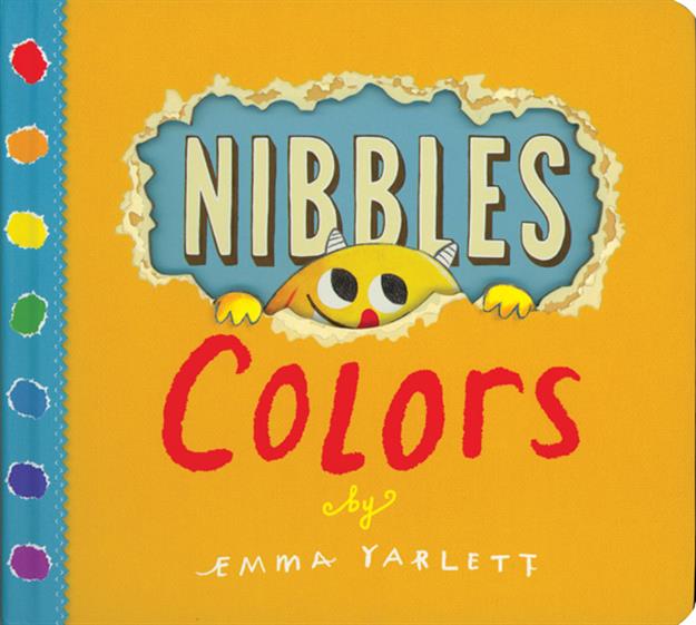 Nibbles Colors book cover with a yellow creature visible through a torn hole.