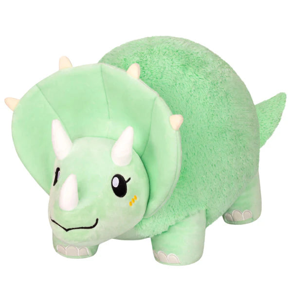 Plush green Triceratops Squishable dinosaur toy with three horns, large frill, and a smiling face.