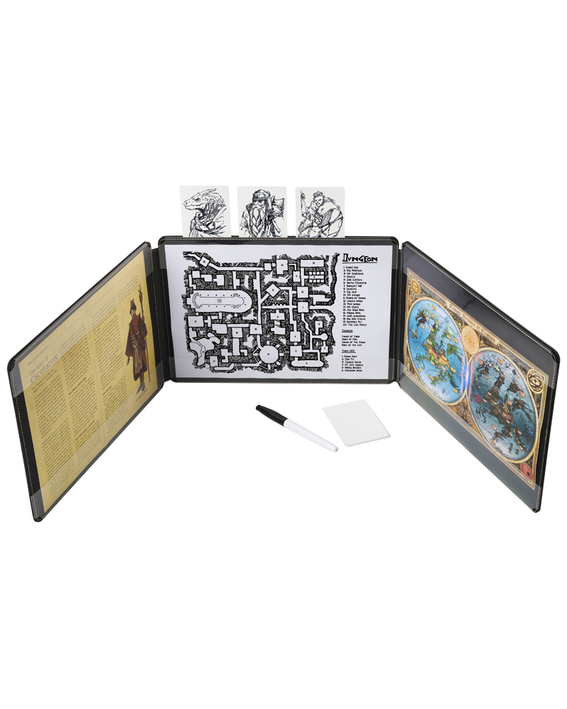 GM Screen Dragon Shield with maps, artwork, reference sheets, initiative tracker, marker, and blank cards included.