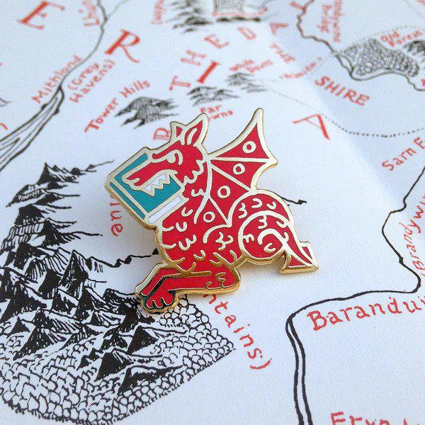 Book Wyrm enamel pin - Book Dragon pin in 4 colors